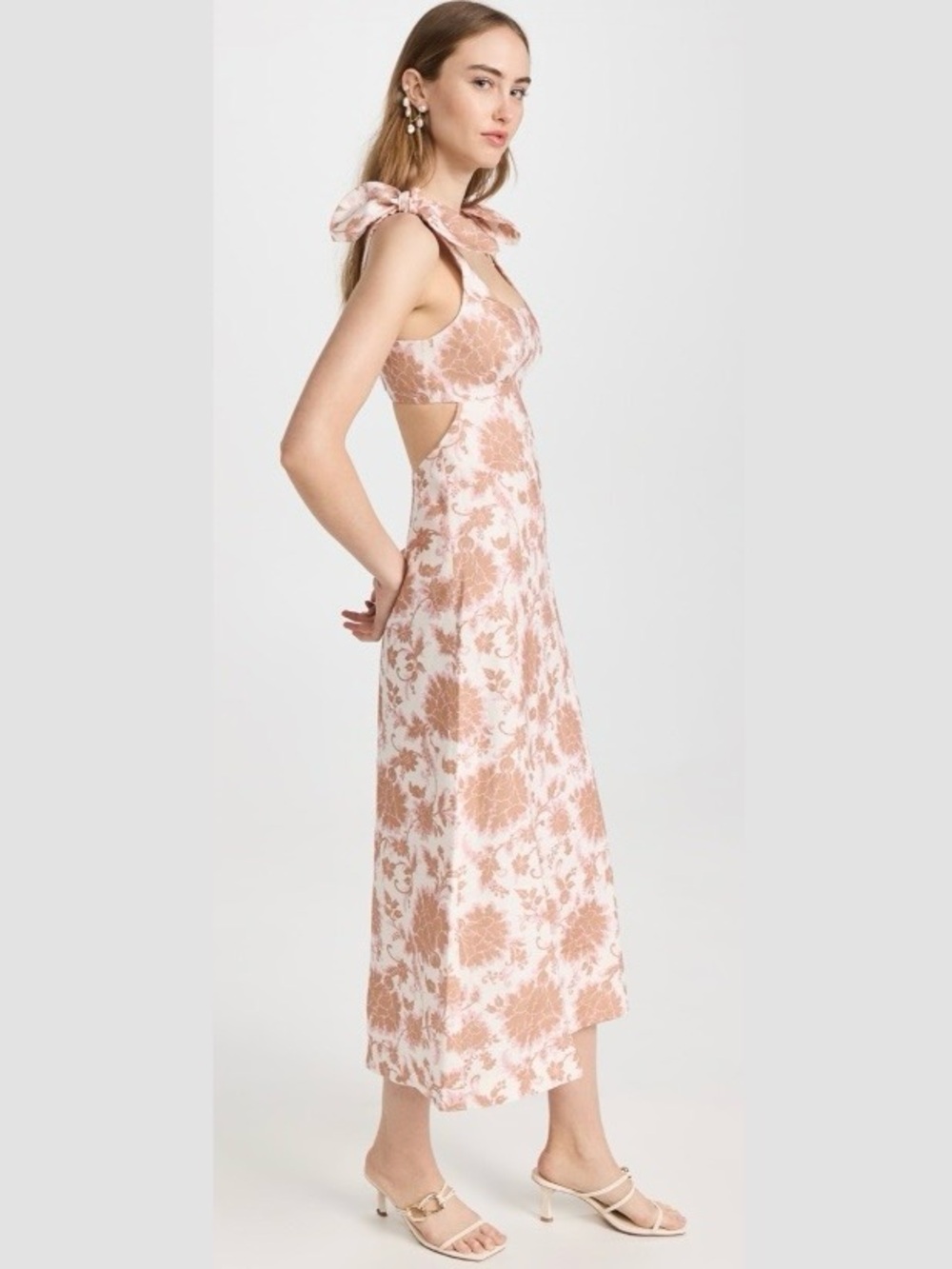 Zimmermann Tie Shoulder Floral Linen Midi Dress